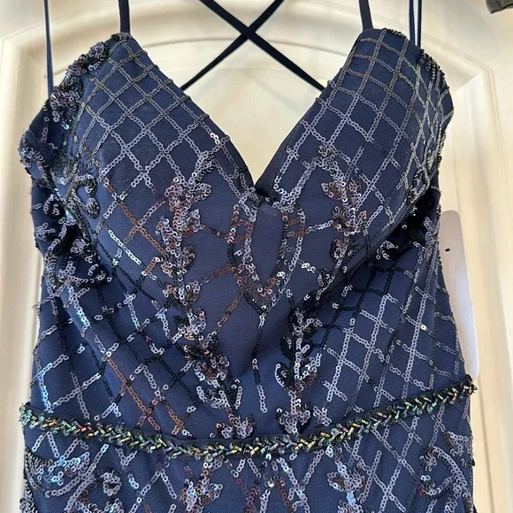 NWT Nina Canacci Prom Dress Navy Blue Size 6-Juniors - Picture 6 of 14